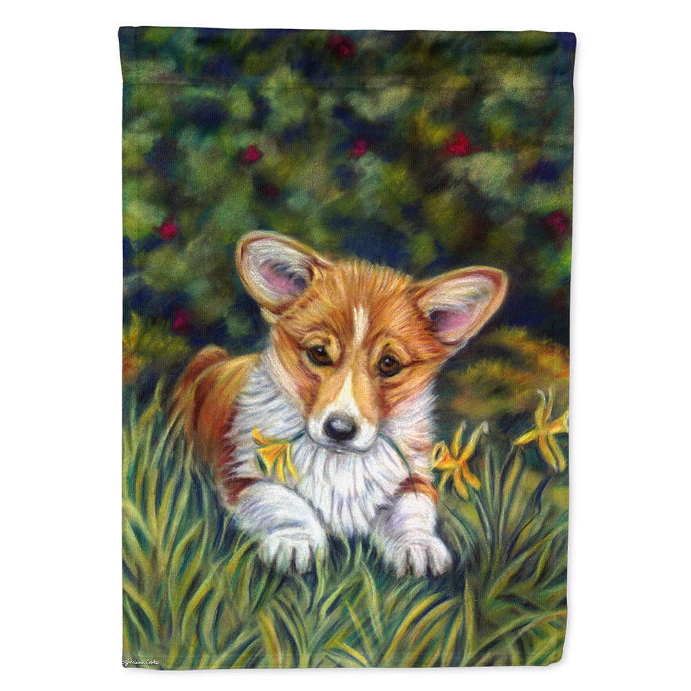Corgi Pup and Daffodils House Flag 28x40 Porch Sleeve Pole Decorative Outside Yard Banner Artwork Wall Hanging, Polyester