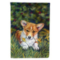 Corgi Pup and Daffodils House Flag 28x40 Porch Sleeve Pole Decorative Outside Yard Banner Artwork Wall Hanging, Polyester