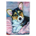 Corgi Puppy with pink blanket House Flag 28x40 Porch Sleeve Pole Decorative Outside Yard Banner Artwork Wall Hanging, Polyester