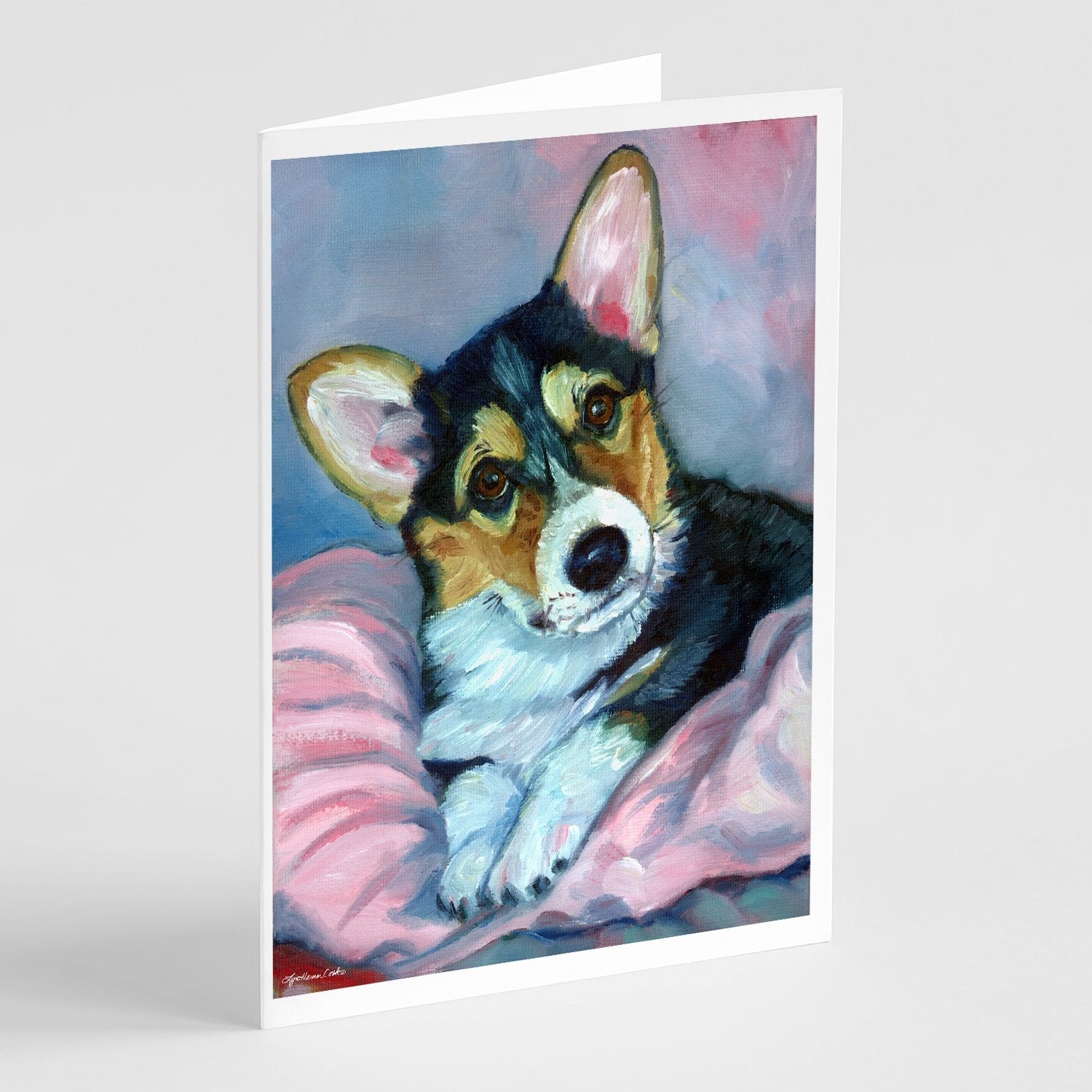 Corgi Puppy with pink blanket Greeting Cards Pack of 8 Blank Cards with Envelopes Whimsical A7 Size 5x7