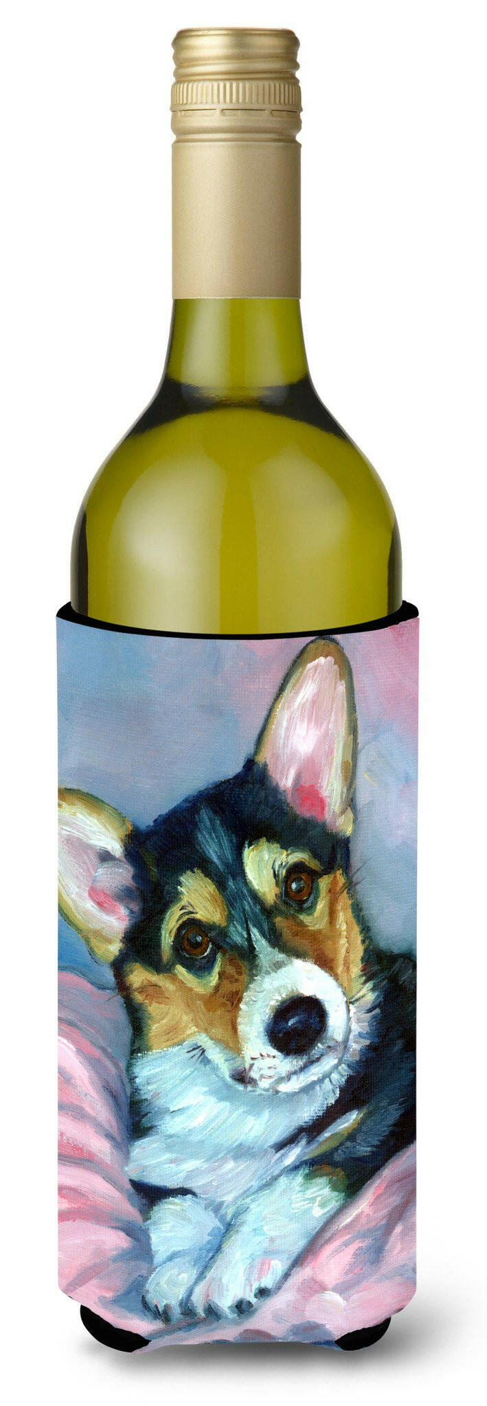 Corgi Puppy with pink blanket Wine Bottle Hugger Gift Sleeve for Standard 750 ml Bottles, Insulated Reusable Also Fits Mini Shot & Pint Bottles