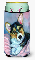 Corgi Puppy with pink blanket Tall Boy Hugger Can Cooler Sleeve Machine Washable Drink Collapsible Insulator Beverage Insulated Holder