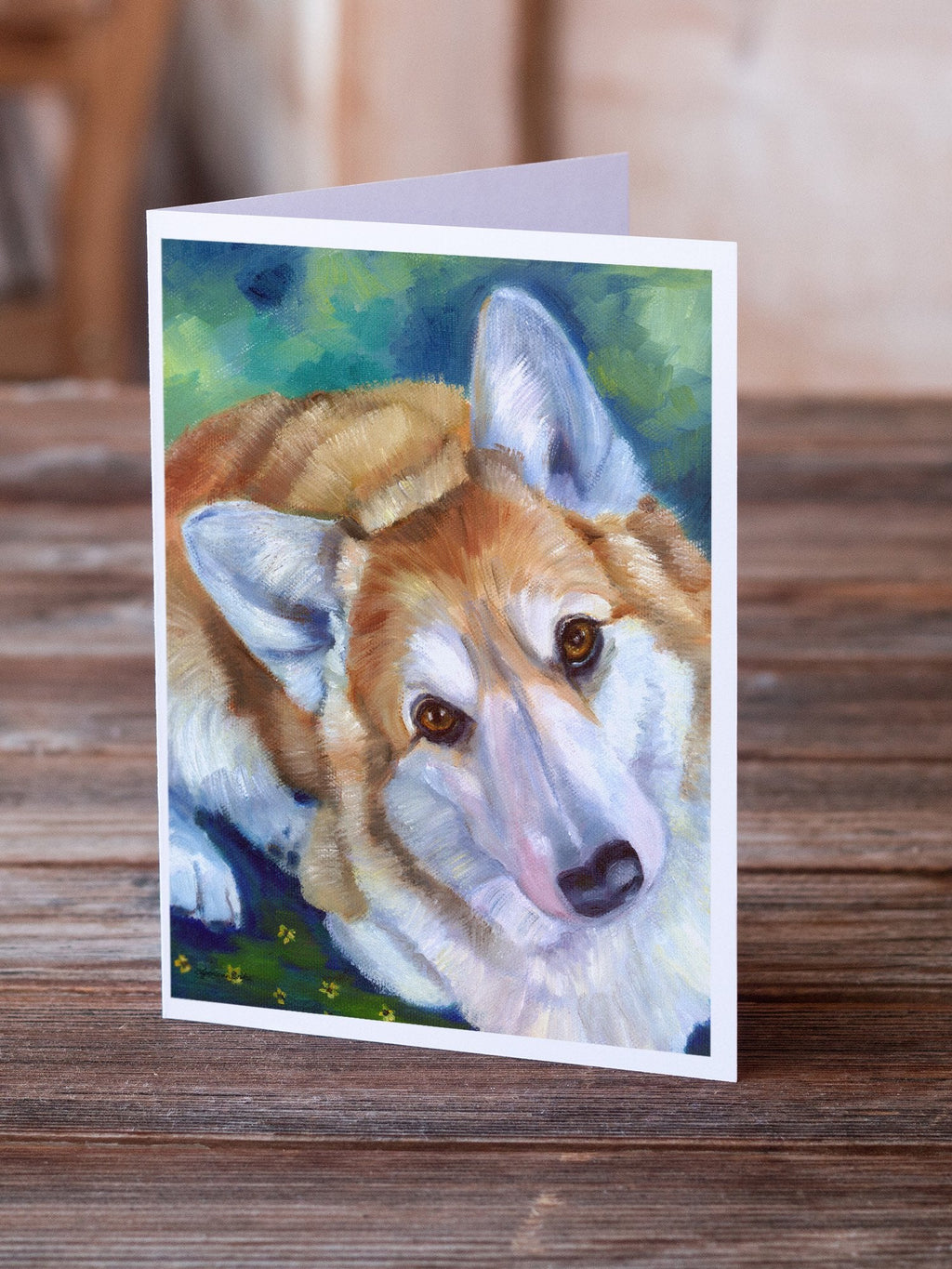 Corgi Mini Daises Greeting Cards Pack of 8 Blank Cards with Envelopes Whimsical A7 Size 5x7