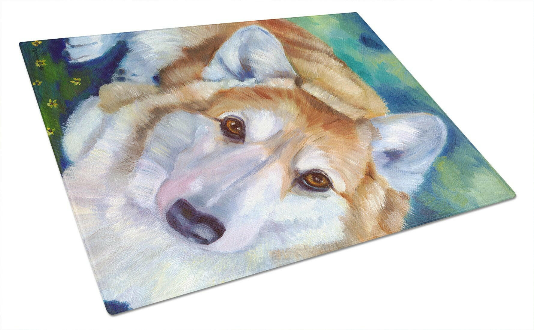 Corgi Mini Daises Cutting Board Tempered Glass Kitchen Cutting Surface, Heat Resistant Chopping, Non-Slip Feet, Food Prep & Serving