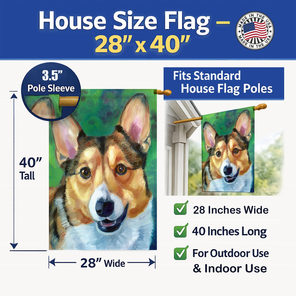 Corgi Toby House Flag 28x40 Porch Sleeve Pole Decorative Outside Yard Banner Artwork Wall Hanging, Polyester