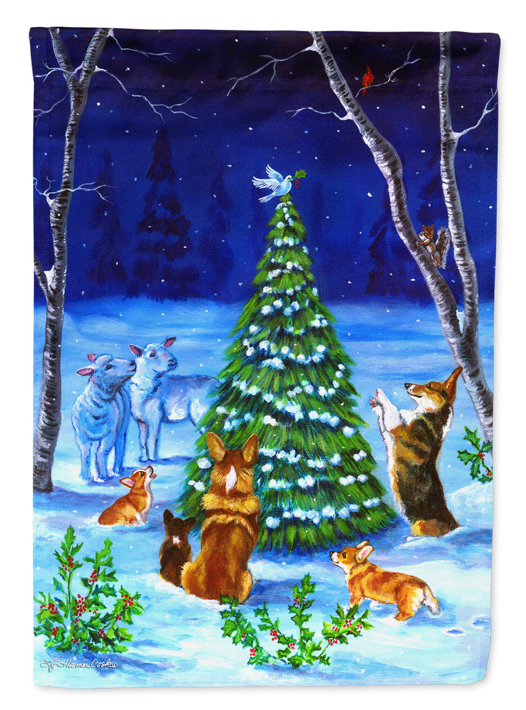 Corgi Christmas Peace House Flag 28x40 Porch Sleeve Pole Decorative Outside Yard Banner Artwork Wall Hanging, Polyester