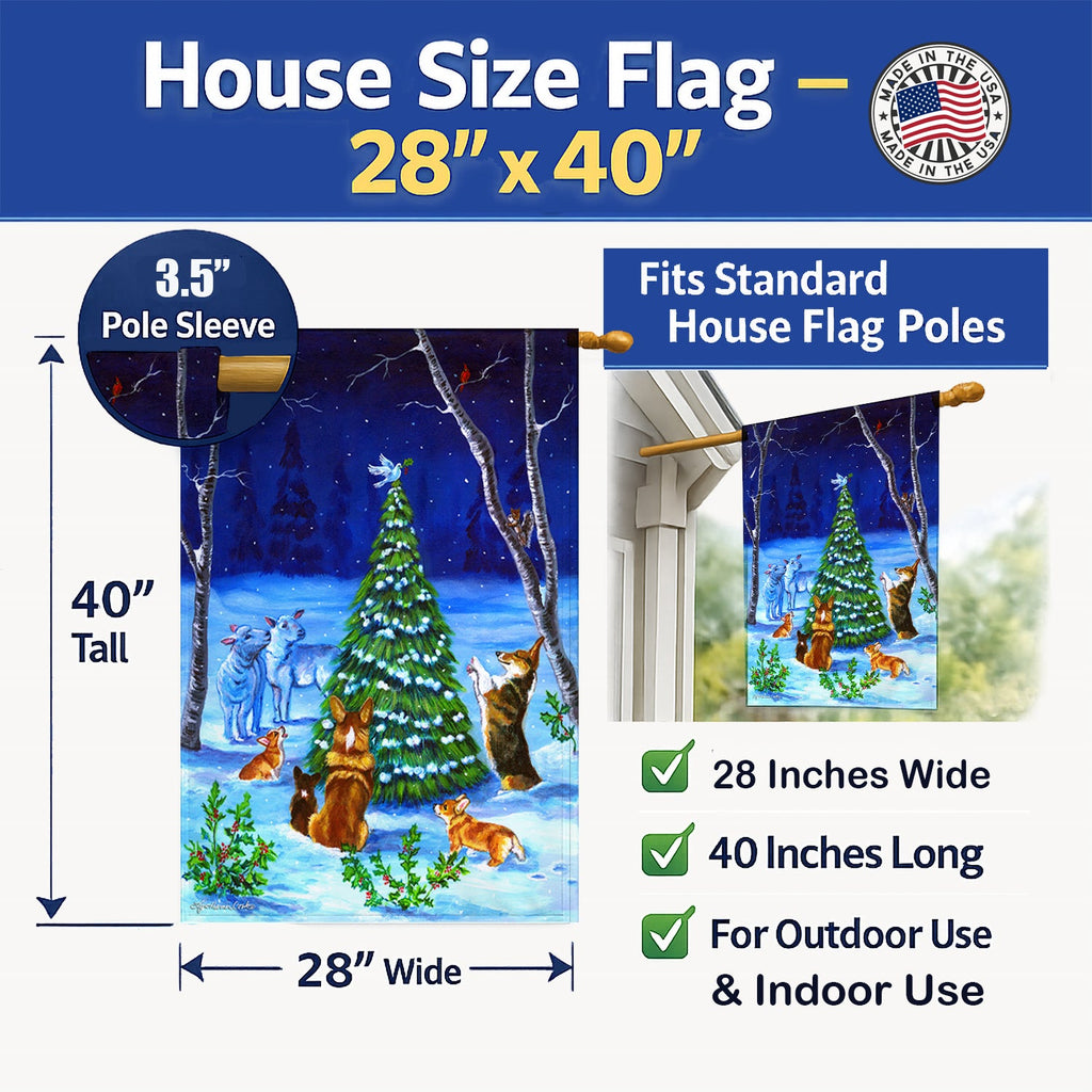 Corgi Christmas Peace House Flag 28x40 Porch Sleeve Pole Decorative Outside Yard Banner Artwork Wall Hanging, Polyester