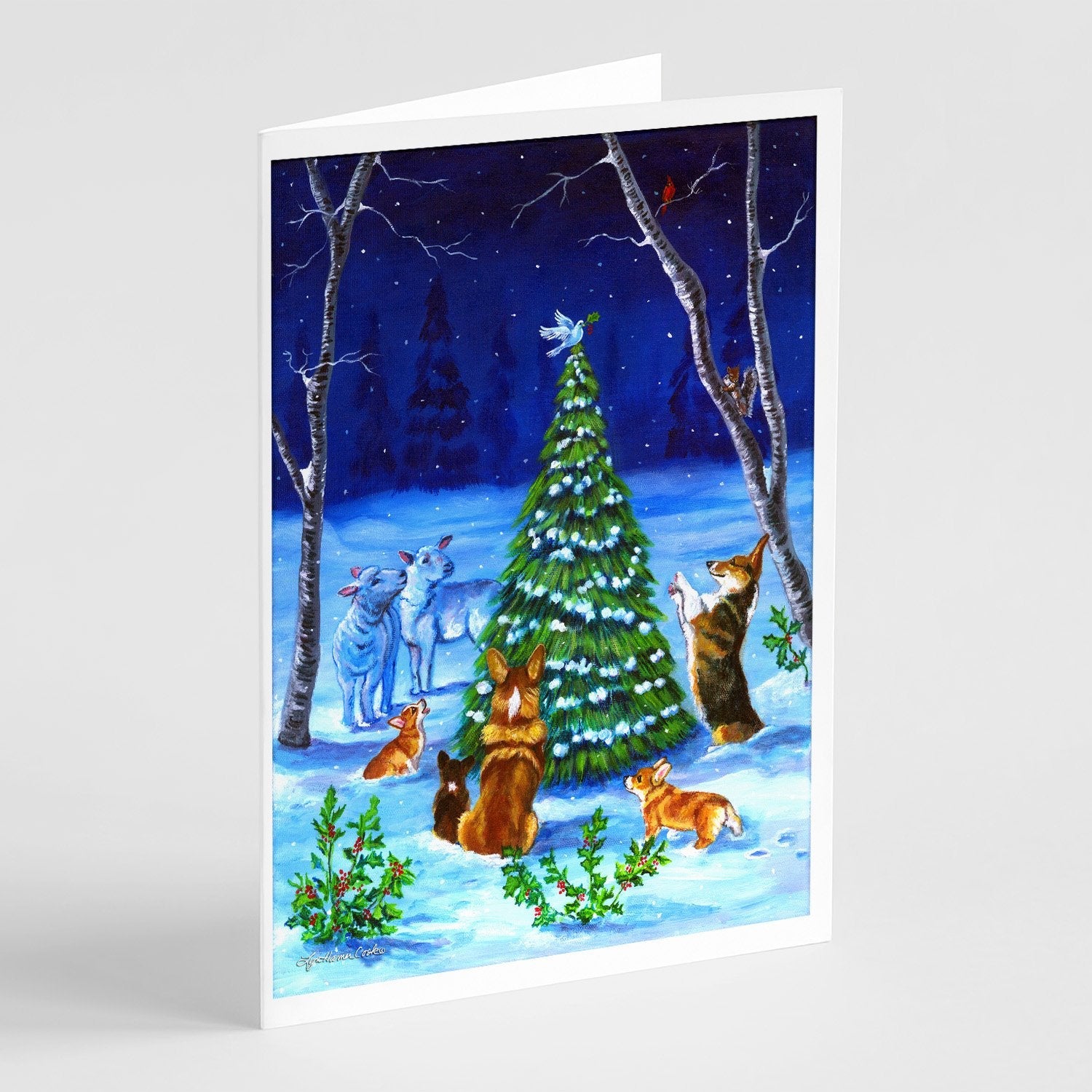 Corgi Christmas Peace Greeting Cards Pack of 8 Blank Cards with Envelopes Whimsical A7 Size 5x7