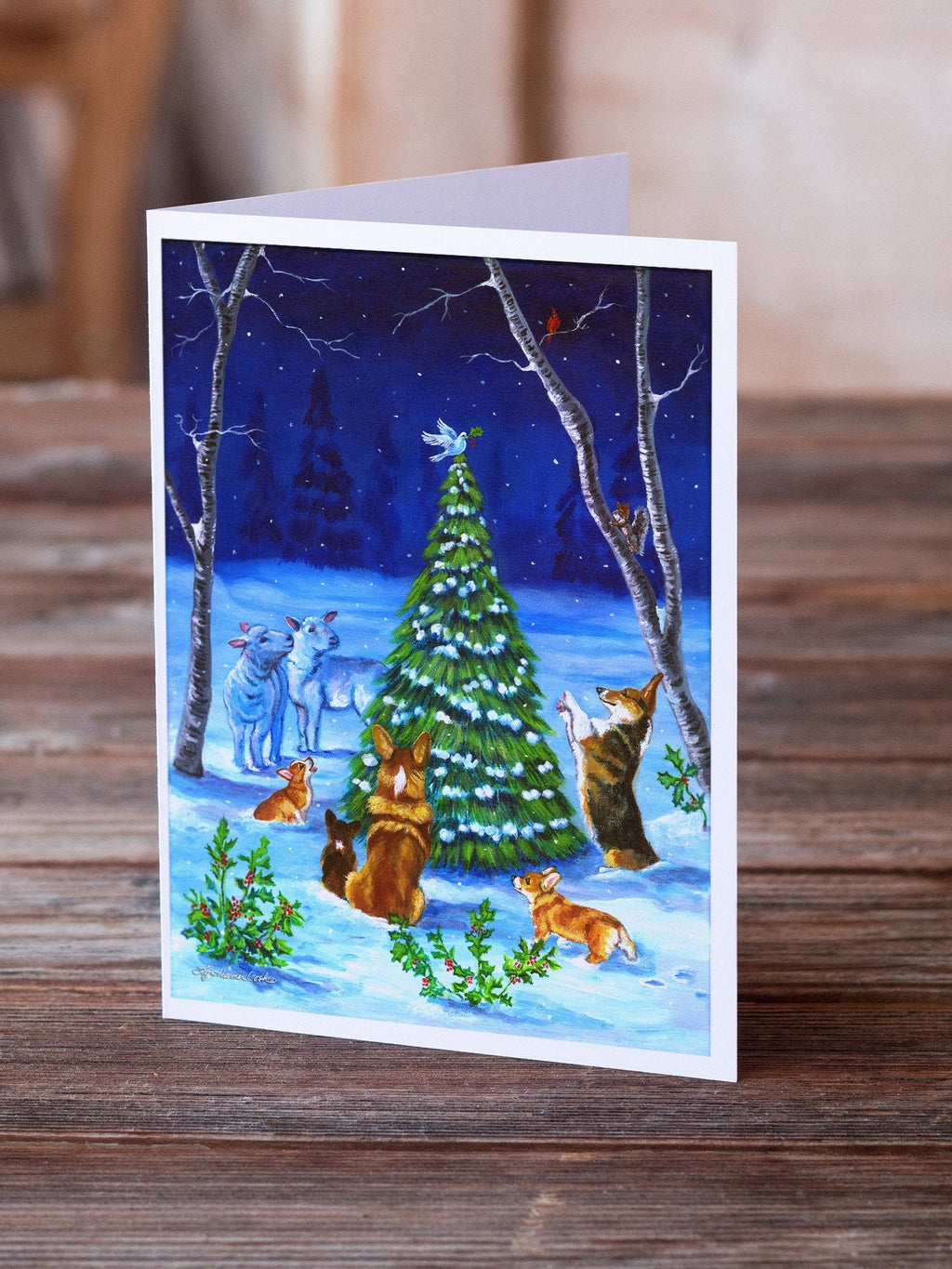 Corgi Christmas Peace Greeting Cards Pack of 8 Blank Cards with Envelopes Whimsical A7 Size 5x7