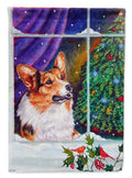 Corgi Christmas Window House Flag 28x40 Porch Sleeve Pole Decorative Outside Yard Banner Artwork Wall Hanging, Polyester