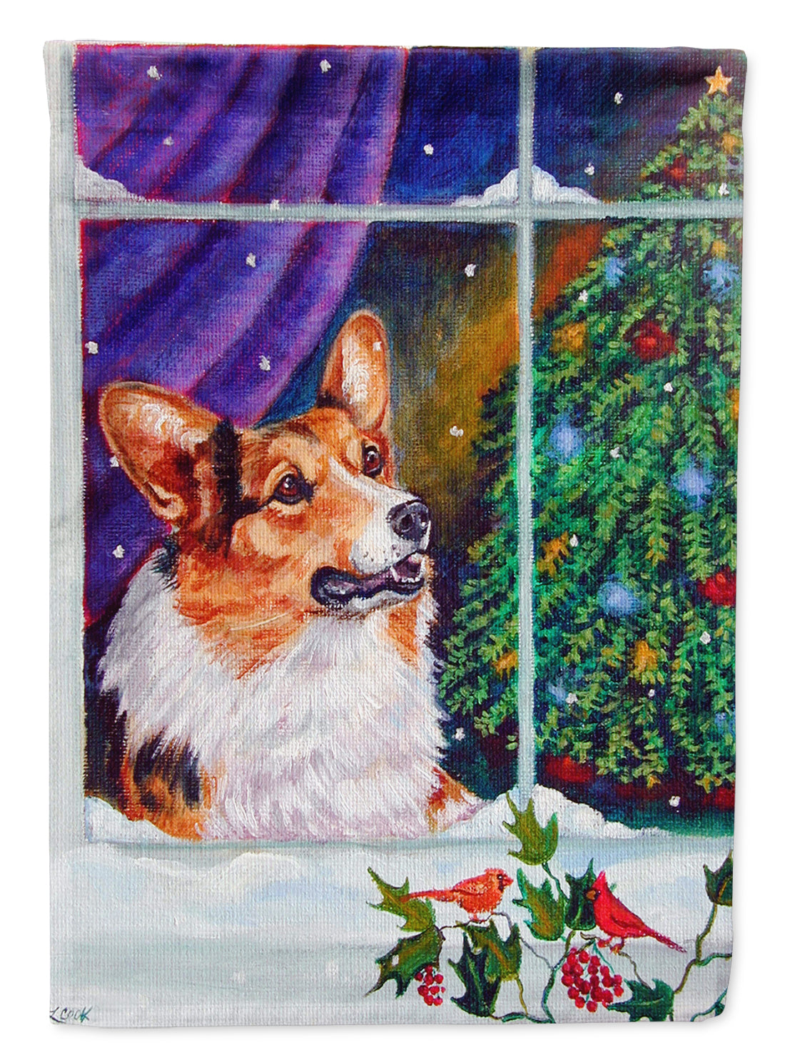 Corgi Christmas Window House Flag 28x40 Porch Sleeve Pole Decorative Outside Yard Banner Artwork Wall Hanging, Polyester