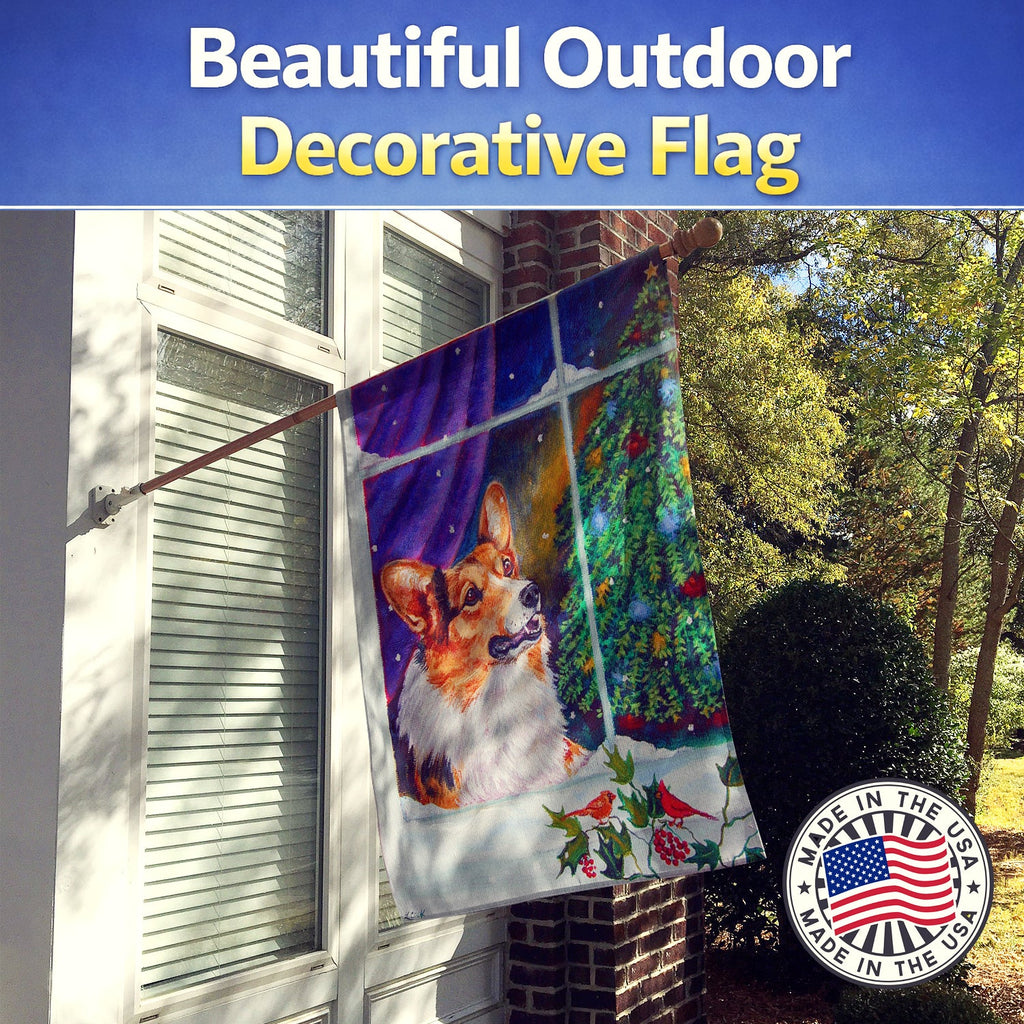 Corgi Christmas Window House Flag 28x40 Porch Sleeve Pole Decorative Outside Yard Banner Artwork Wall Hanging, Polyester