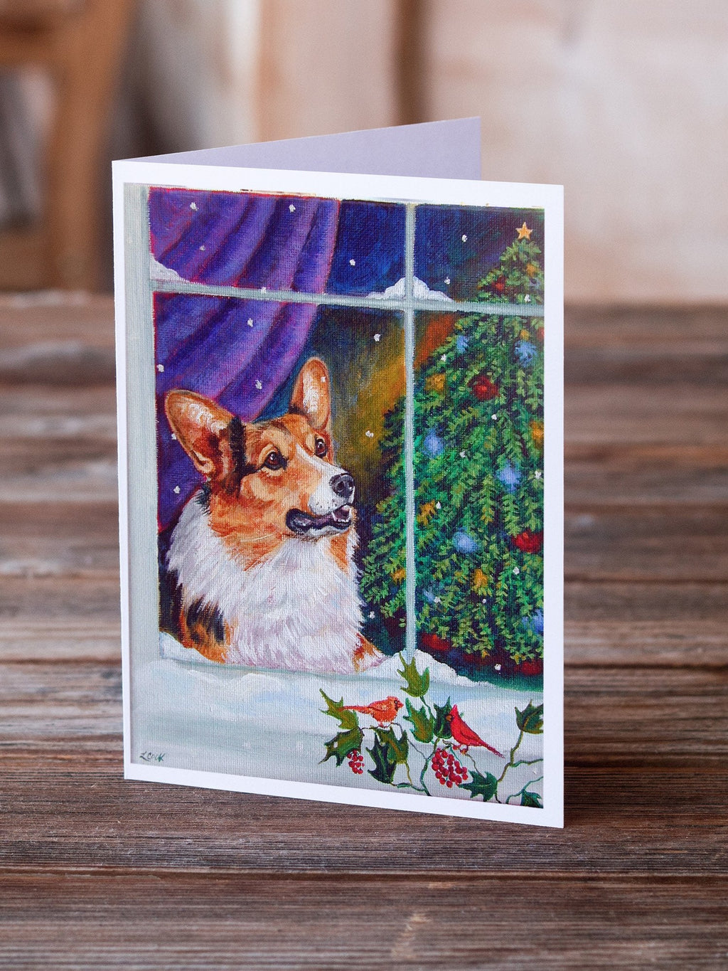 Corgi Christmas Window Greeting Cards Pack of 8 Blank Cards with Envelopes Whimsical A7 Size 5x7