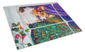 Corgi Christmas Window Cutting Board Tempered Glass Kitchen Cutting Surface, Heat Resistant Chopping, Non-Slip Feet, Food Prep & Serving