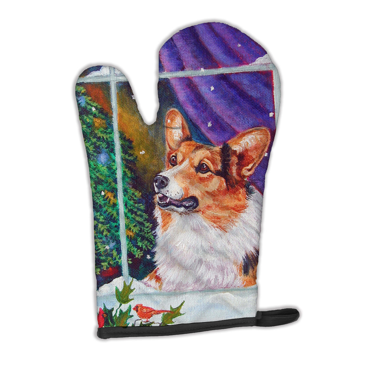 Corgi Christmas Window Oven Mitt Heat Resistant Thick Oven Mitt for Hot Pans and Oven, Kitchen Mitt Protect Hands, Cooking Baking Glove