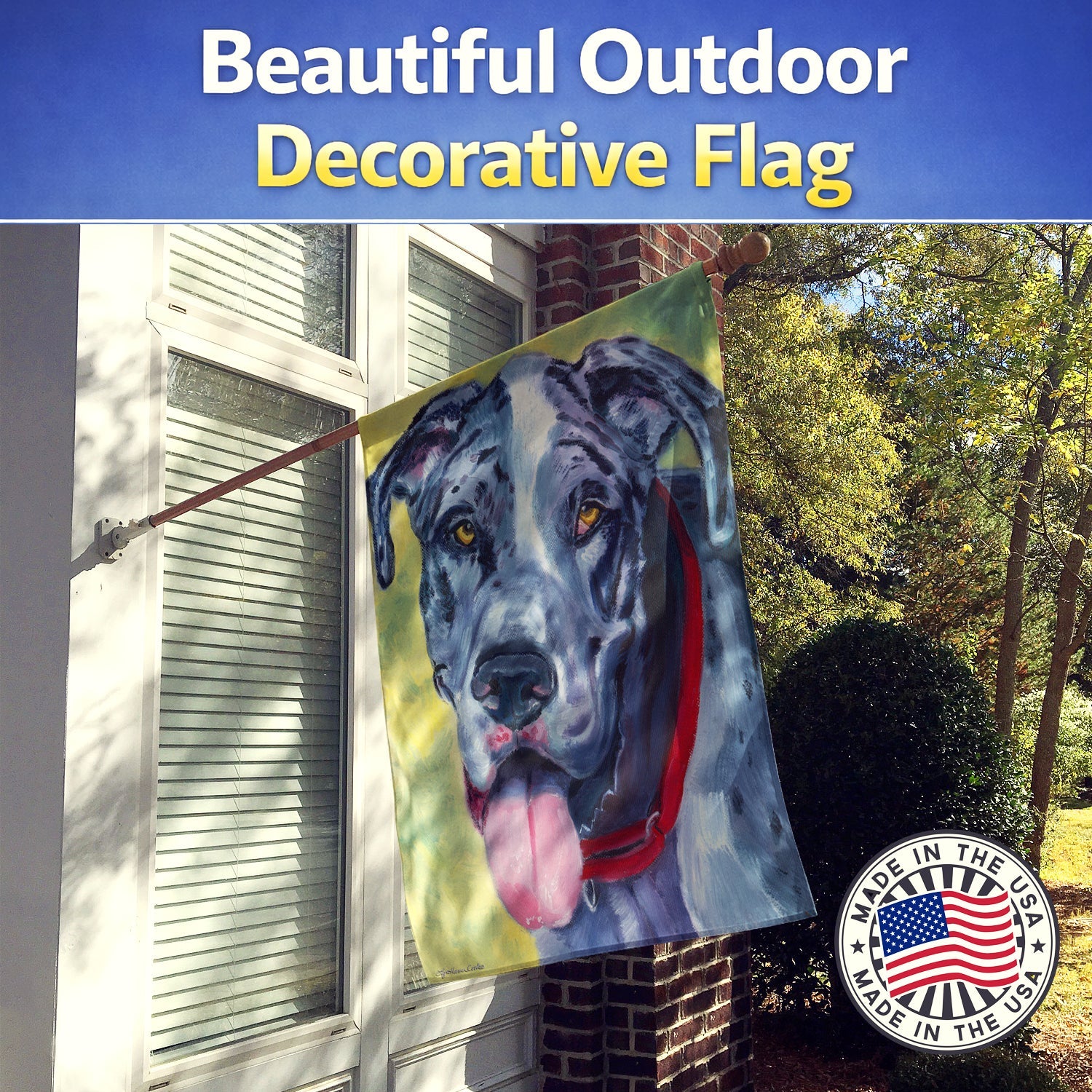 Great Dane Apollo House Flag 28x40 Porch Sleeve Pole Decorative Outside Yard Banner Artwork Wall Hanging, Polyester