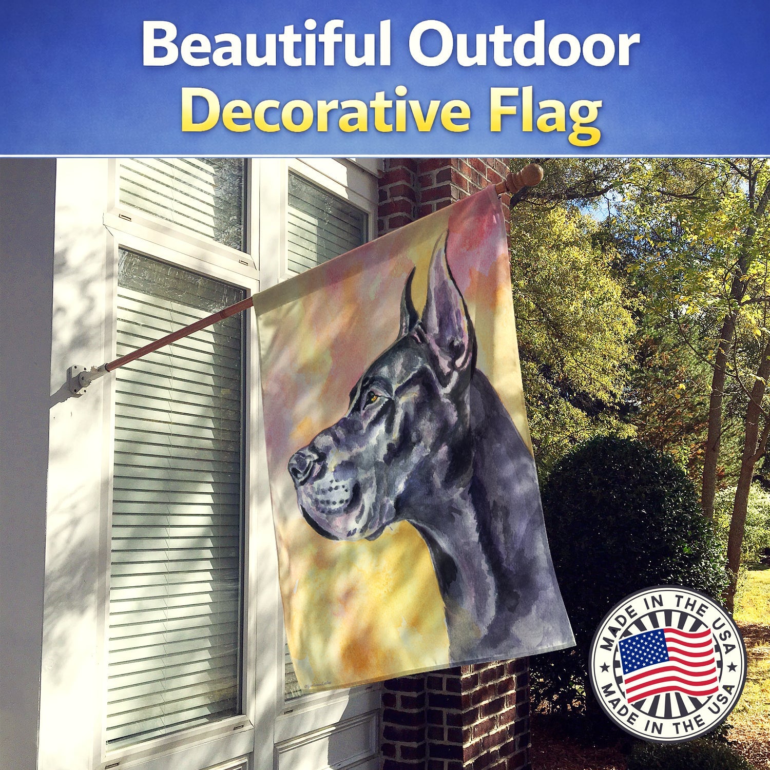 Great Dane Black Cropped House Flag 28x40 Porch Sleeve Pole Decorative Outside Yard Banner Artwork Wall Hanging, Polyester