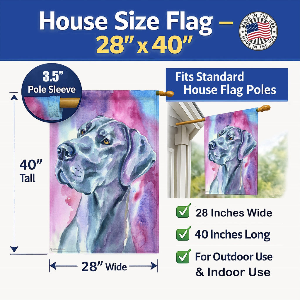 Great Dane Blue Mood House Flag 28x40 Porch Sleeve Pole Decorative Outside Yard Banner Artwork Wall Hanging, Polyester