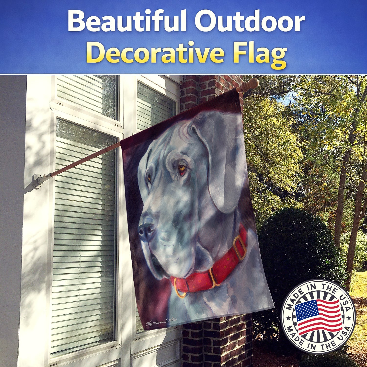 Great Dane Natural Ears Red Collar House Flag 28x40 Porch Sleeve Pole Decorative Outside Yard Banner Artwork Wall Hanging, Polyester