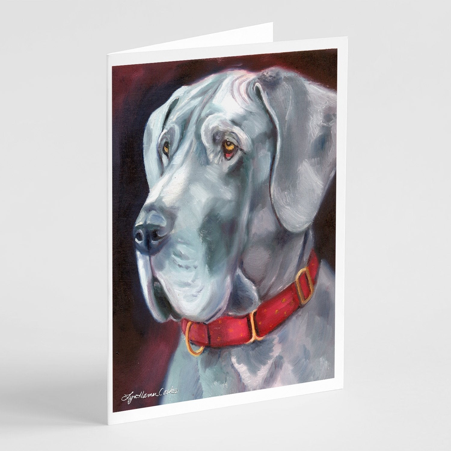 Great Dane Natural Ears Red Collar Greeting Cards Pack of 8 Blank Cards with Envelopes Whimsical A7 Size 5x7