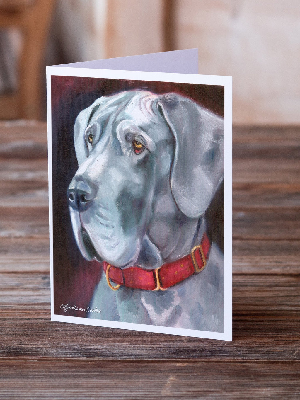 Great Dane Natural Ears Red Collar Greeting Cards Pack of 8 Blank Cards with Envelopes Whimsical A7 Size 5x7