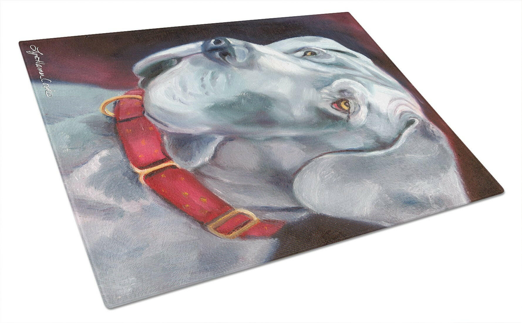 Great Dane Natural Ears Red Collar Cutting Board Tempered Glass Kitchen Cutting Surface, Heat Resistant Chopping, Non-Slip Feet, Food Prep & Serving