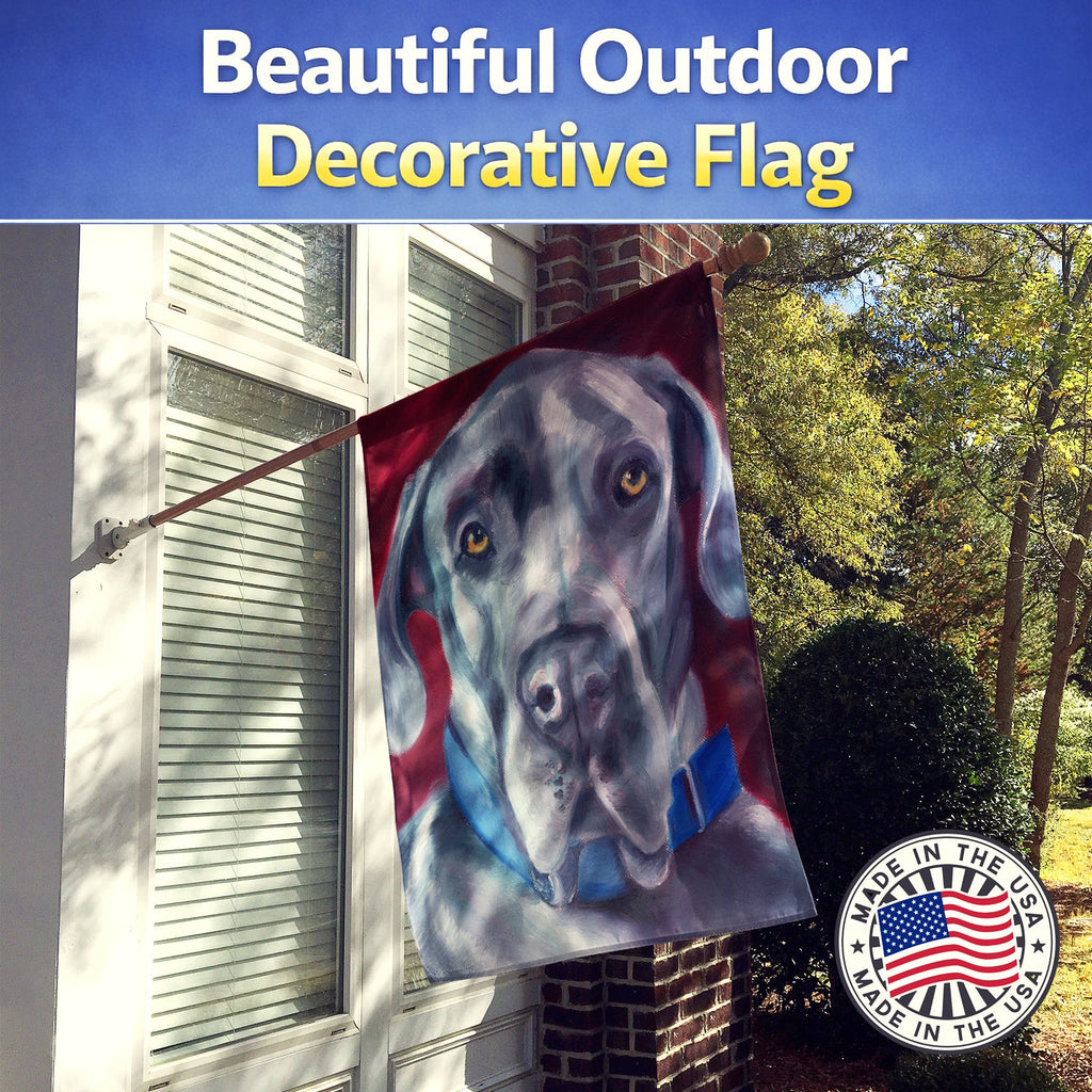 Great Dane Natural Ears Blue Collar House Flag 28x40 Porch Sleeve Pole Decorative Outside Yard Banner Artwork Wall Hanging, Polyester