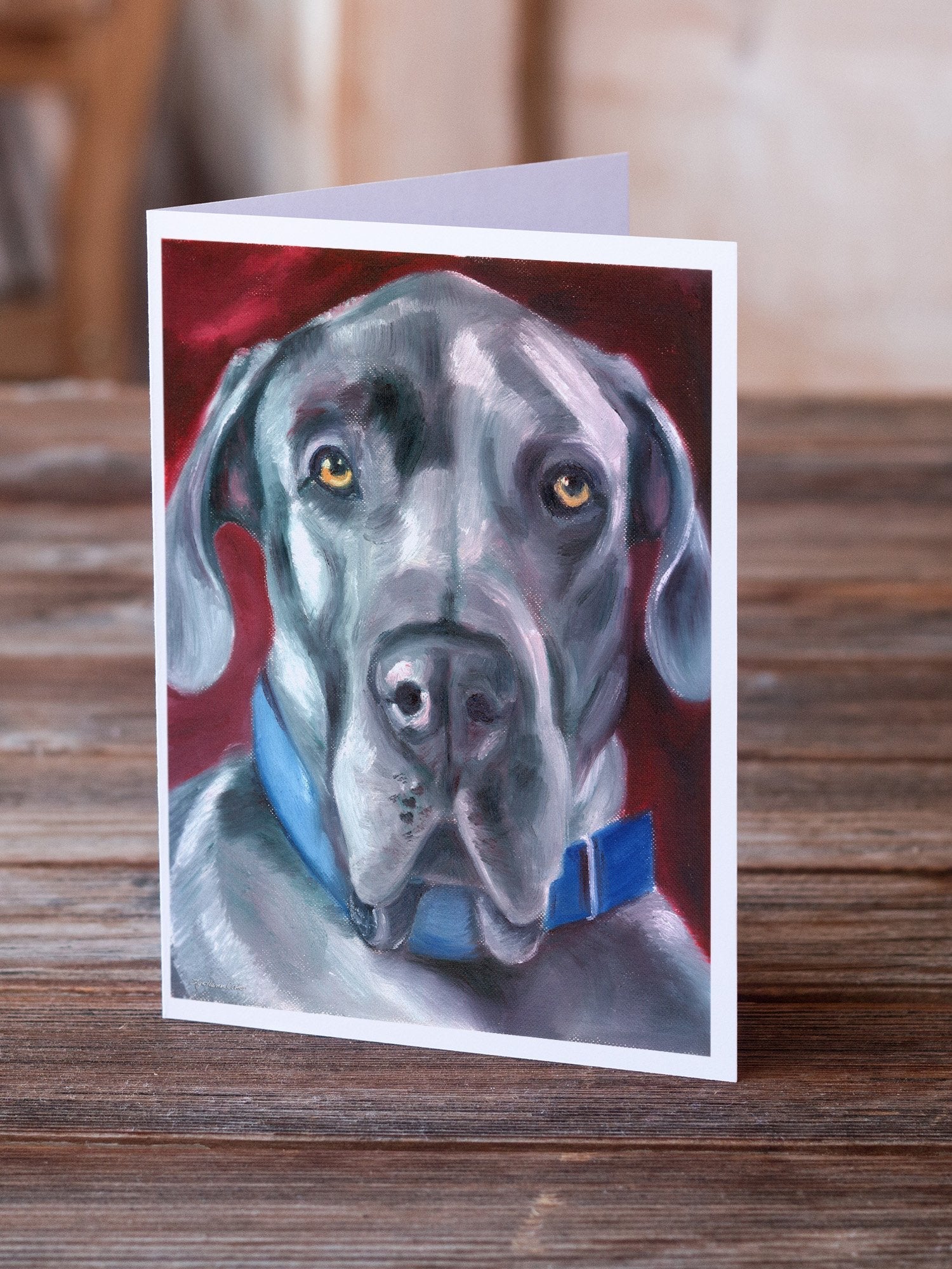Great Dane Natural Ears Blue Collar Greeting Cards Pack of 8 Blank Cards with Envelopes Whimsical A7 Size 5x7