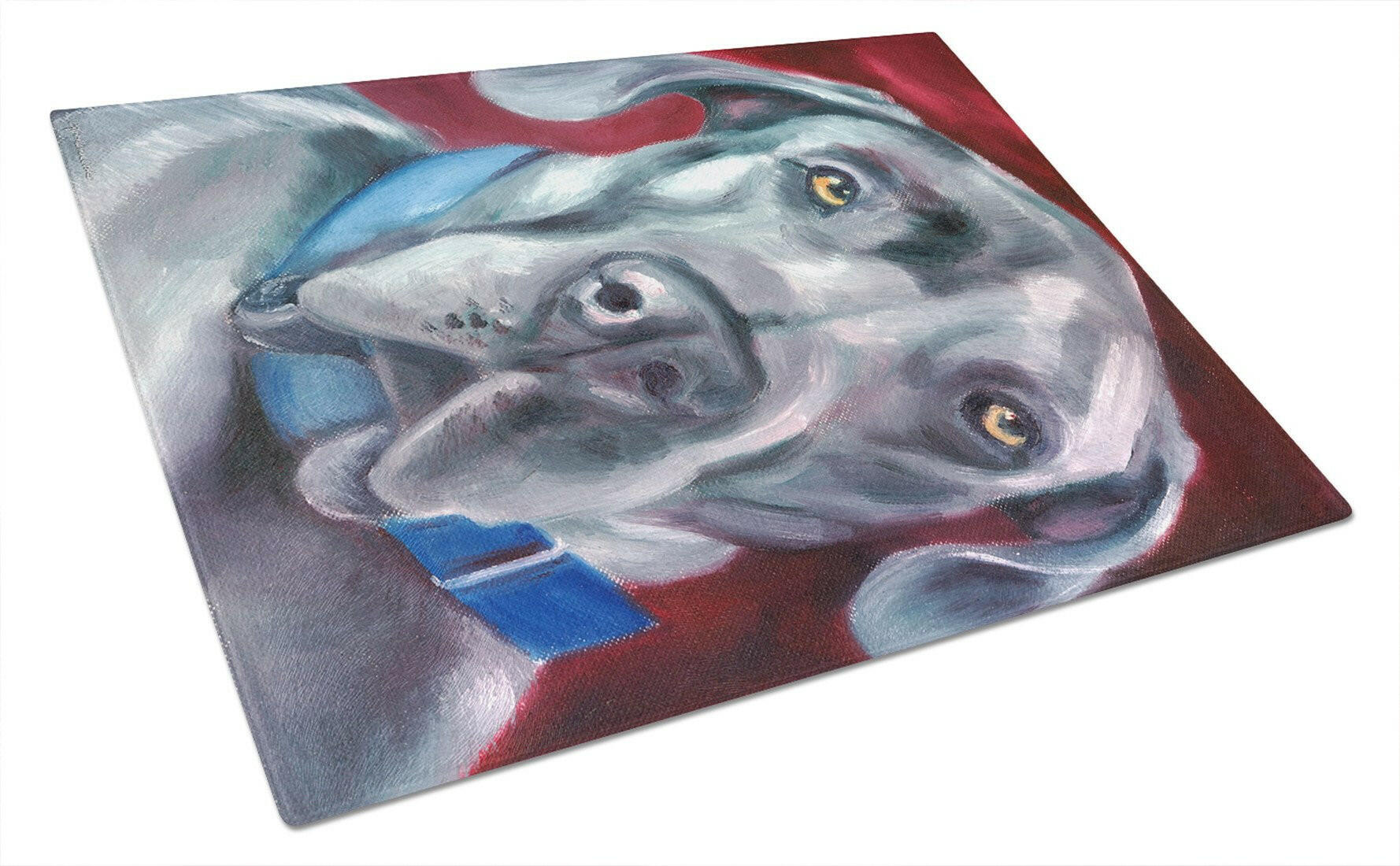 Great Dane Natural Ears Blue Collar Cutting Board Tempered Glass Kitchen Cutting Surface, Heat Resistant Chopping, Non-Slip Feet, Food Prep & Serving