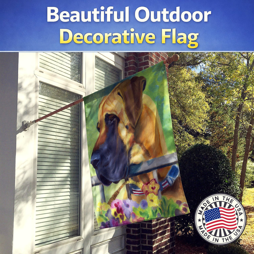 Great Dane Natural Ears Fawn in Flowers House Flag 28x40 Porch Sleeve Pole Decorative Outside Yard Banner Artwork Wall Hanging, Polyester
