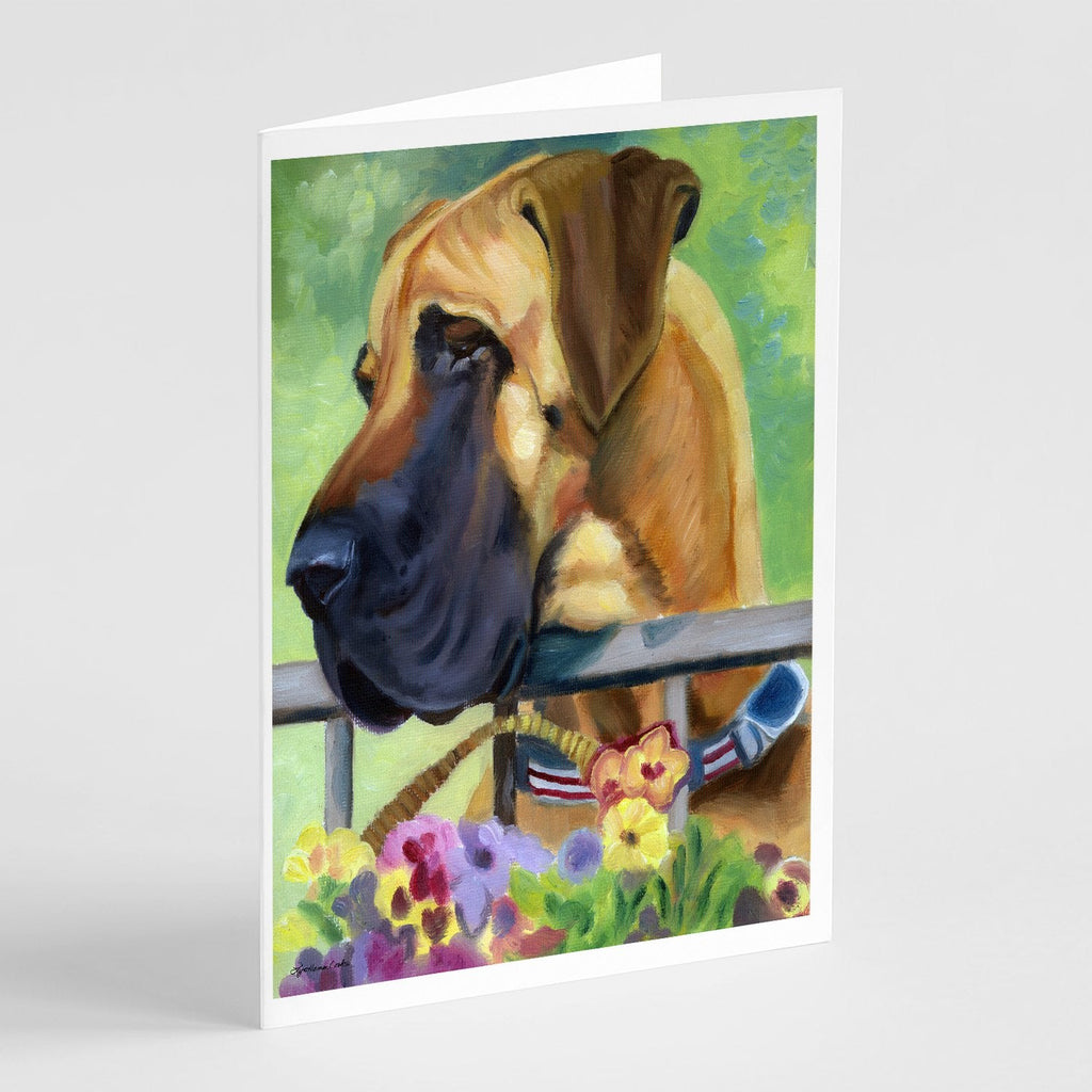 Great Dane Natural Ears Fawn in Flowers Greeting Cards Pack of 8 Blank Cards with Envelopes Whimsical A7 Size 5x7