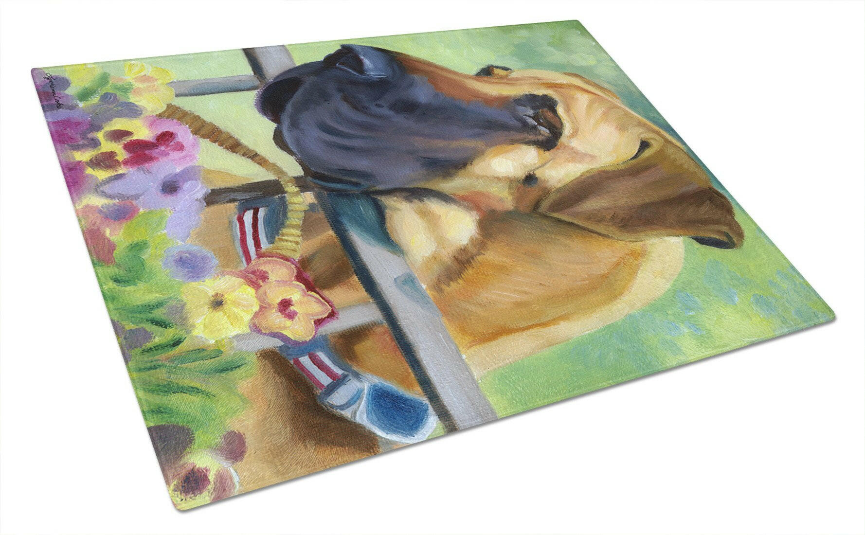 Great Dane Natural Ears Fawn in Flowers Cutting Board Tempered Glass Kitchen Cutting Surface, Heat Resistant Chopping, Non-Slip Feet, Food Prep & Serving