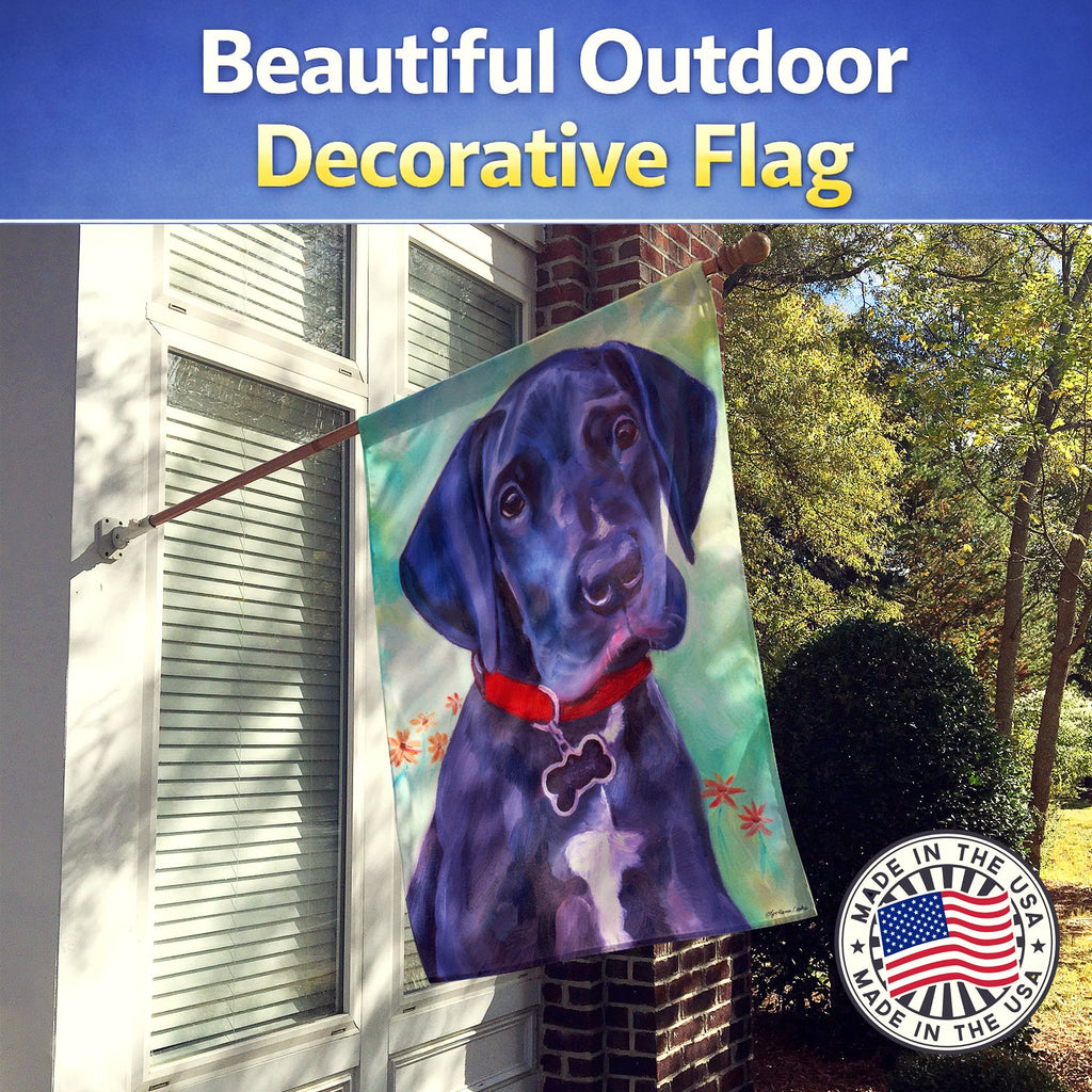 Great Dane Natural Ears Black Pup House Flag 28x40 Porch Sleeve Pole Decorative Outside Yard Banner Artwork Wall Hanging, Polyester