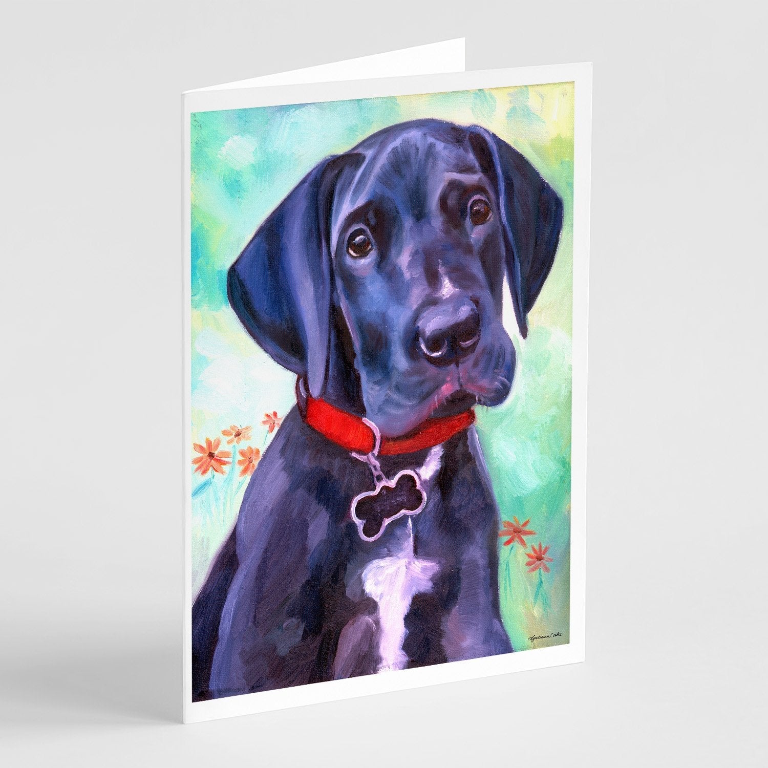 Great Dane Natural Ears Black Pup Greeting Cards Pack of 8 Blank Cards with Envelopes Whimsical A7 Size 5x7