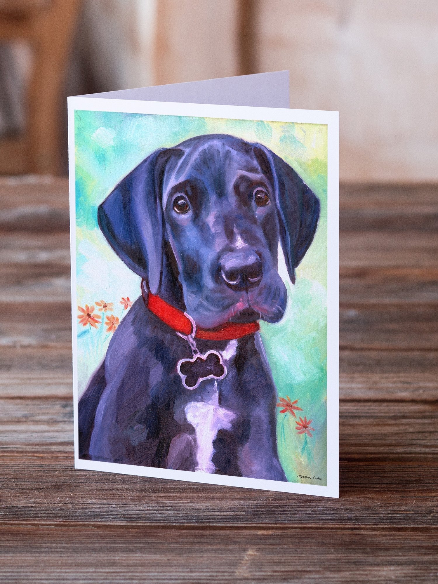 Great Dane Natural Ears Black Pup Greeting Cards Pack of 8 Blank Cards with Envelopes Whimsical A7 Size 5x7