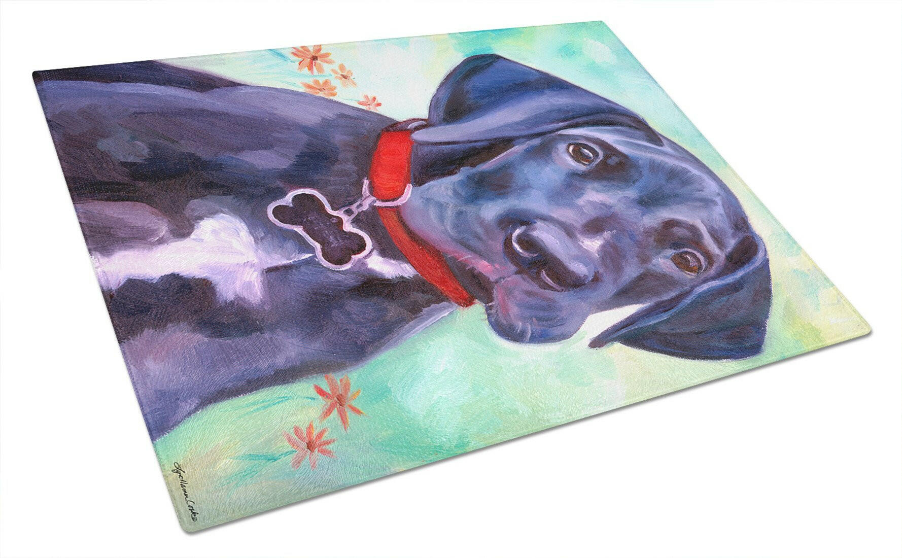Great Dane Natural Ears Black Pup Cutting Board Tempered Glass Kitchen Cutting Surface, Heat Resistant Chopping, Non-Slip Feet, Food Prep & Serving