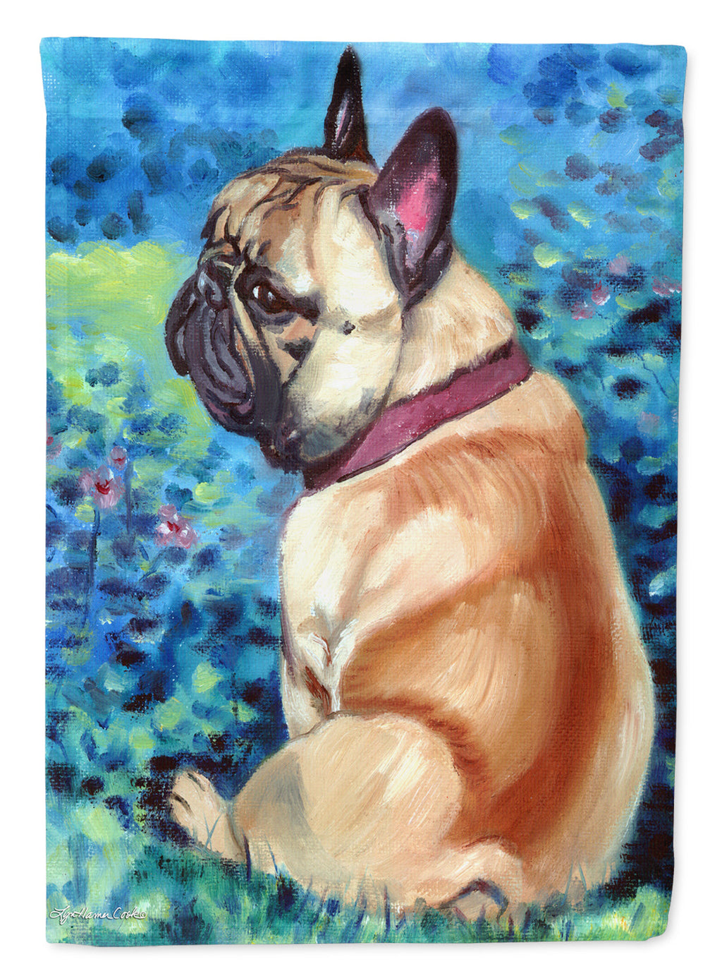 Fawn French Bulldog in Flowers House Flag 28x40 Porch Sleeve Pole Decorative Outside Yard Banner Artwork Wall Hanging, Polyester
