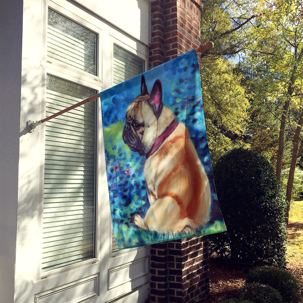 Fawn French Bulldog in Flowers House Flag 28x40 Porch Sleeve Pole Decorative Outside Yard Banner Artwork Wall Hanging, Polyester