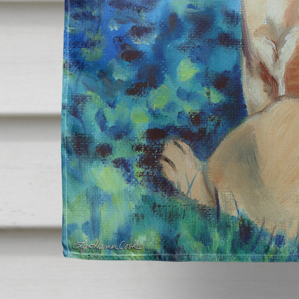 Fawn French Bulldog in Flowers House Flag 28x40 Porch Sleeve Pole Decorative Outside Yard Banner Artwork Wall Hanging, Polyester