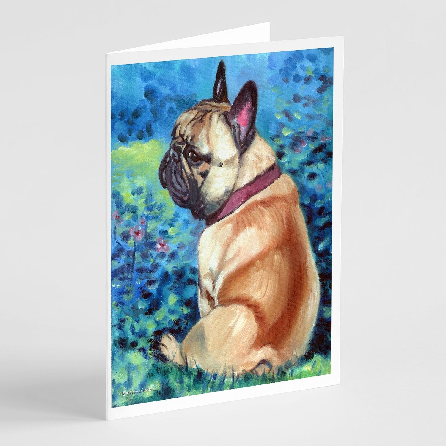 Fawn French Bulldog in Flowers Greeting Cards Pack of 8 Blank Cards with Envelopes Whimsical A7 Size 5x7