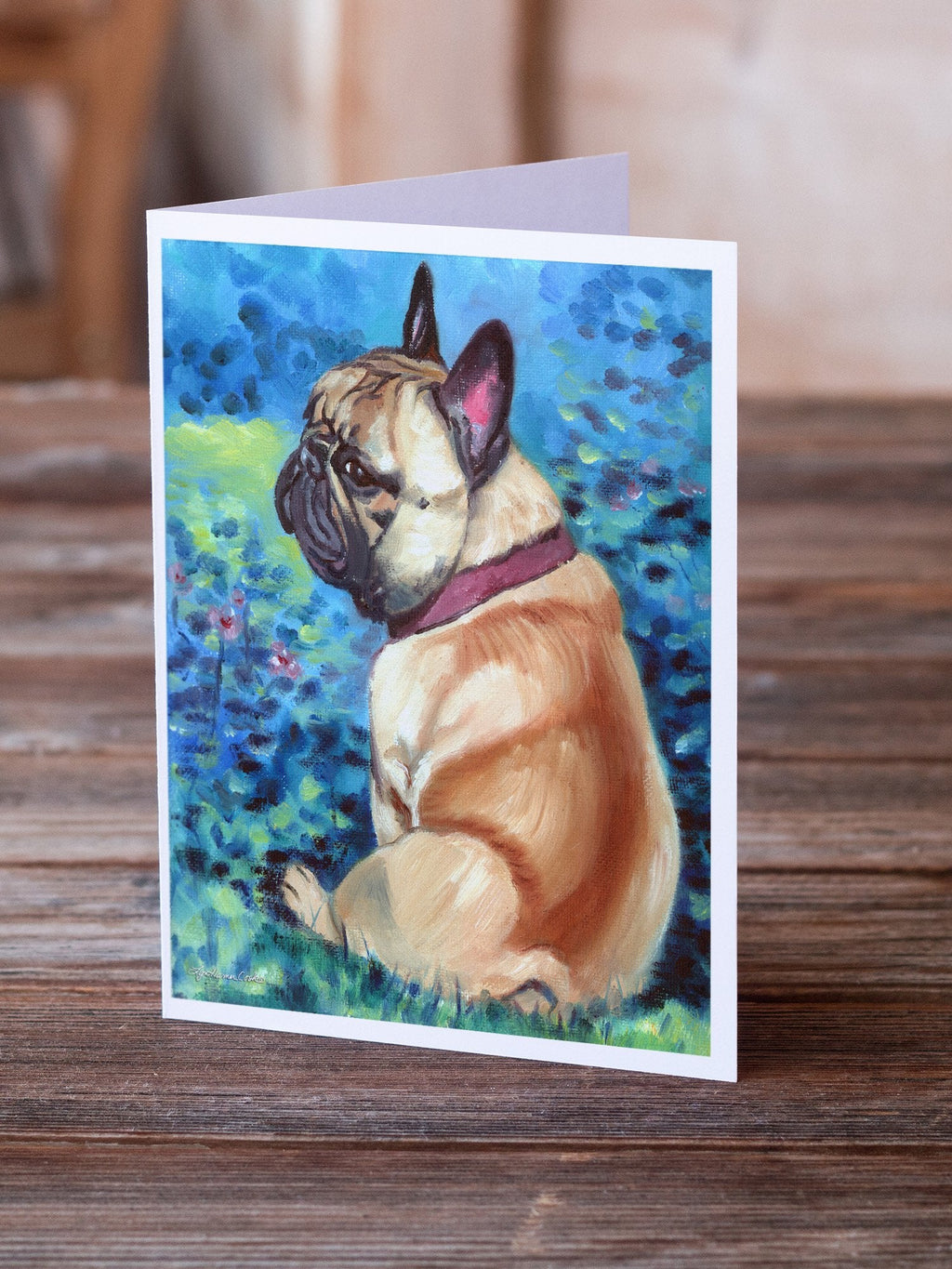 Fawn French Bulldog in Flowers Greeting Cards Pack of 8 Blank Cards with Envelopes Whimsical A7 Size 5x7