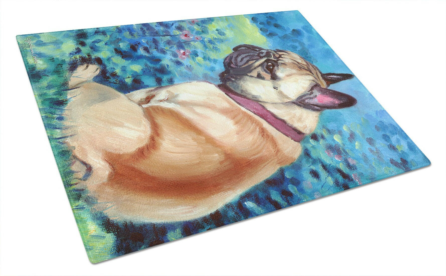 Fawn French Bulldog in Flowers Cutting Board Tempered Glass Kitchen Cutting Surface, Heat Resistant Chopping, Non-Slip Feet, Food Prep & Serving