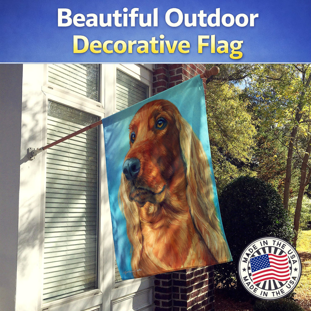 Irish Setter in Blue House Flag 28x40 Porch Sleeve Pole Decorative Outside Yard Banner Artwork Wall Hanging, Polyester
