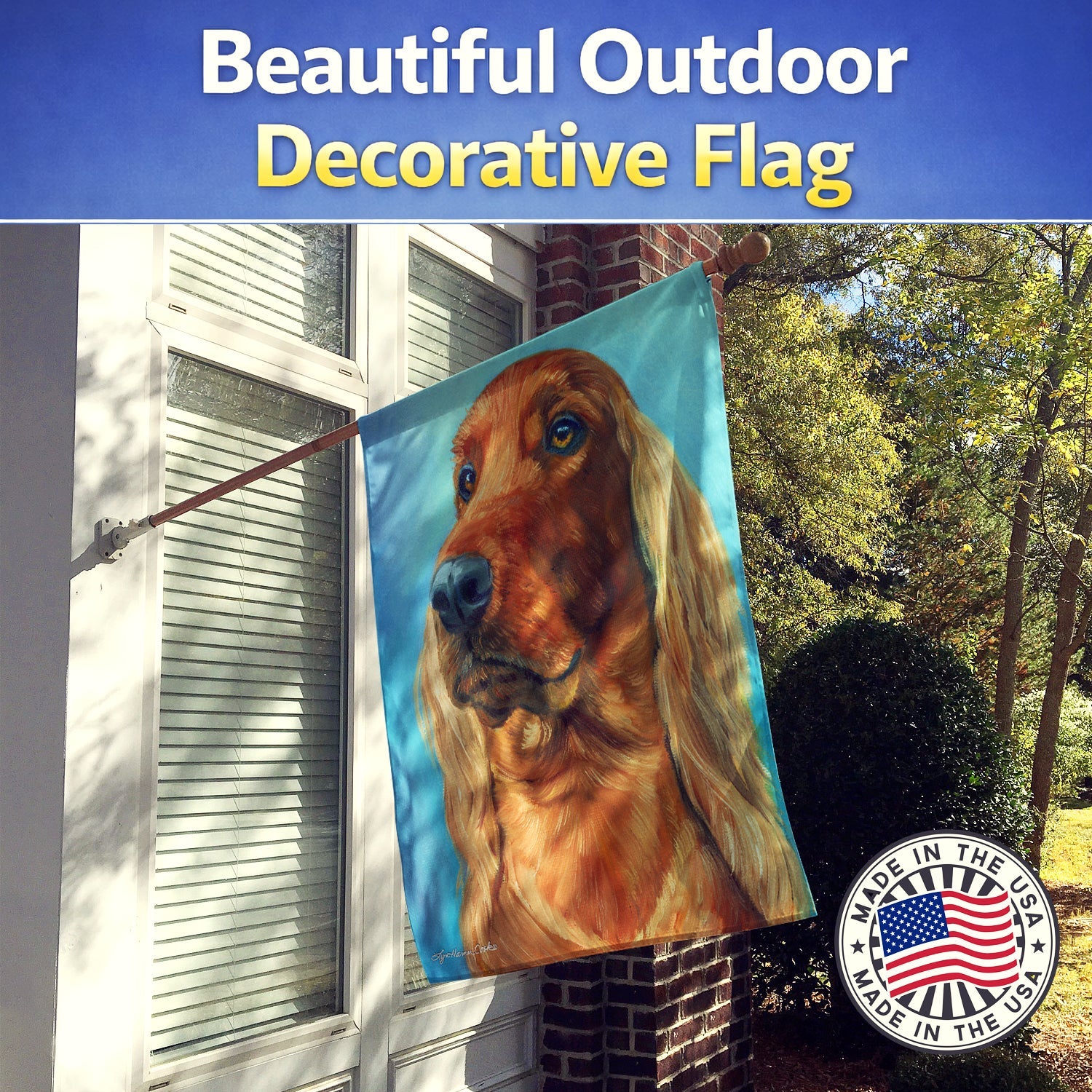 Irish Setter in Blue House Flag 28x40 Porch Sleeve Pole Decorative Outside Yard Banner Artwork Wall Hanging, Polyester