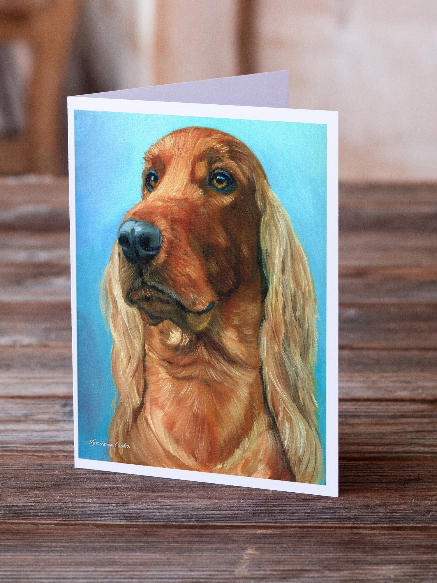 Irish Setter in Blue Greeting Cards Pack of 8 Blank Cards with Envelopes Whimsical A7 Size 5x7