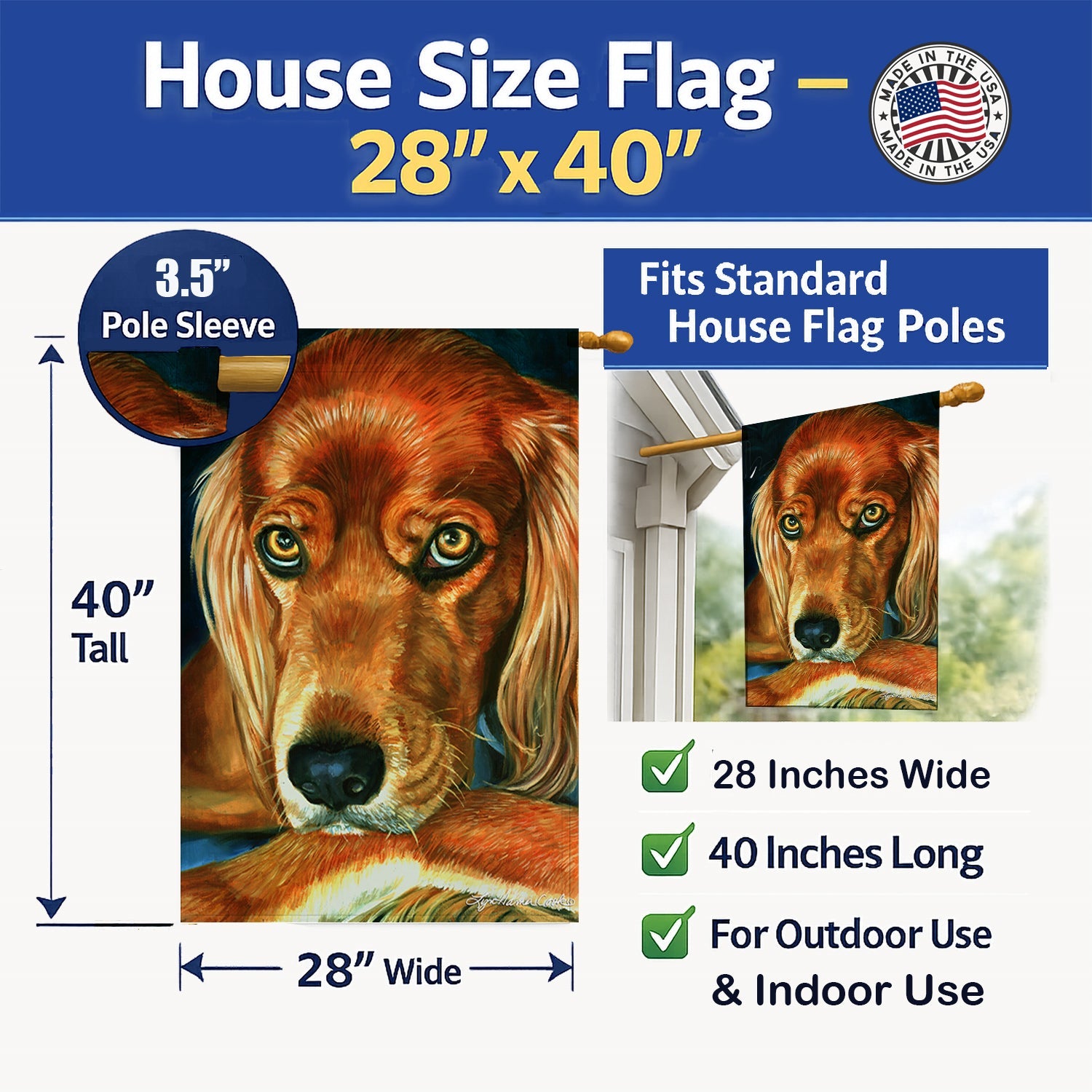 Irish Setter Serious House Flag 28x40 Porch Sleeve Pole Decorative Outside Yard Banner Artwork Wall Hanging, Polyester