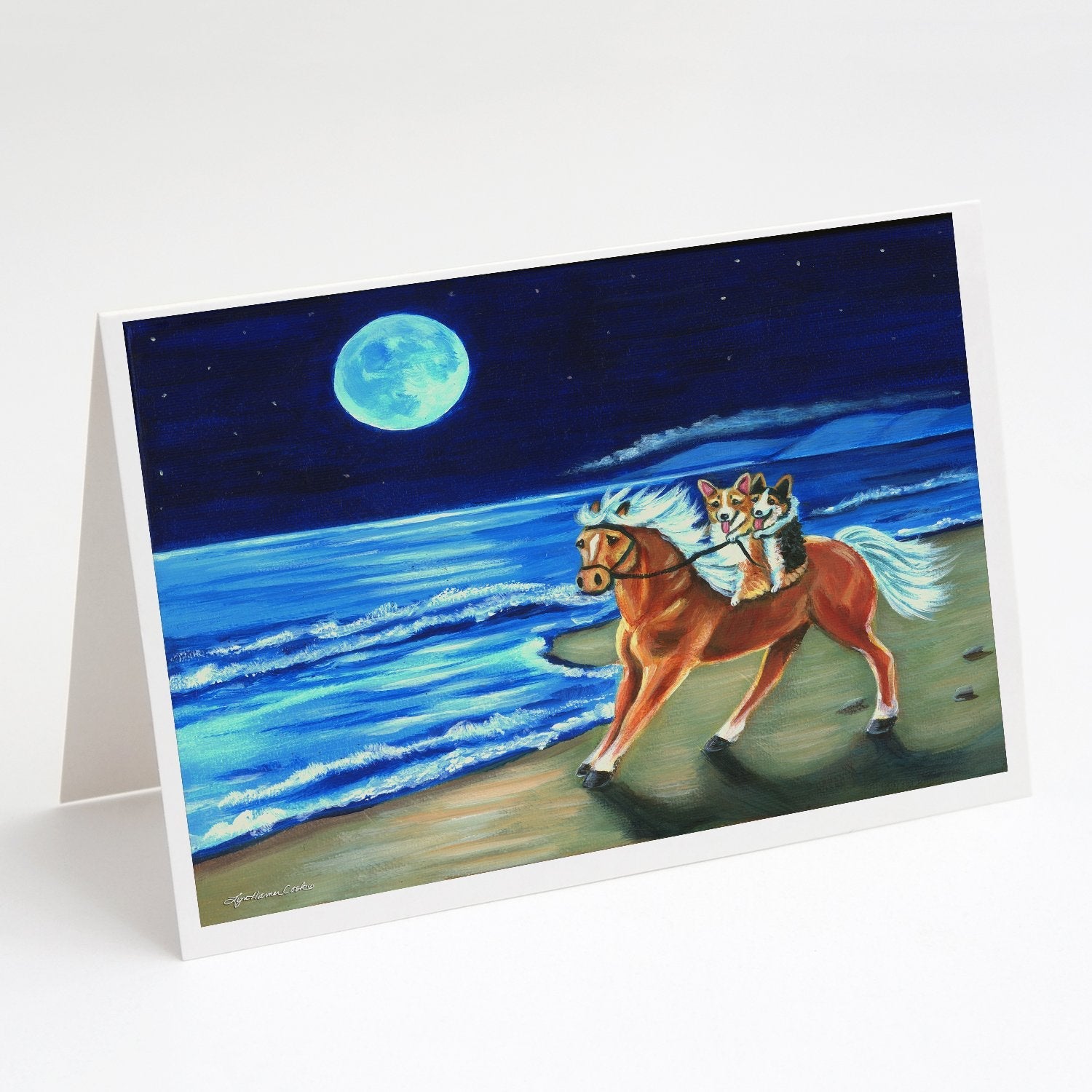 Corgi Beach Ride on Horse Greeting Cards Pack of 8 Blank Cards with Envelopes Whimsical A7 Size 5x7