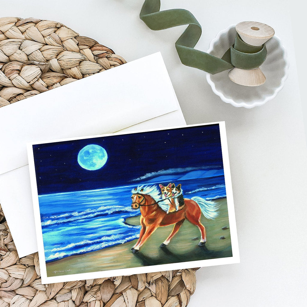 Corgi Beach Ride on Horse Greeting Cards Pack of 8 Blank Cards with Envelopes Whimsical A7 Size 5x7