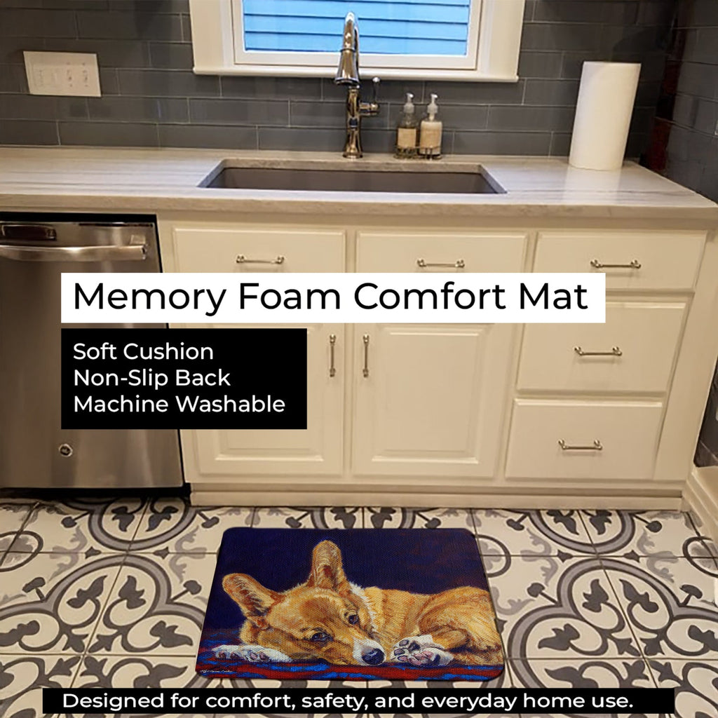 Corgi Birth of Venus Memory Foam Kitchen Mat Machine Washable Anti-Fatigue Cushion Comfort Bath or Kitchen Rug