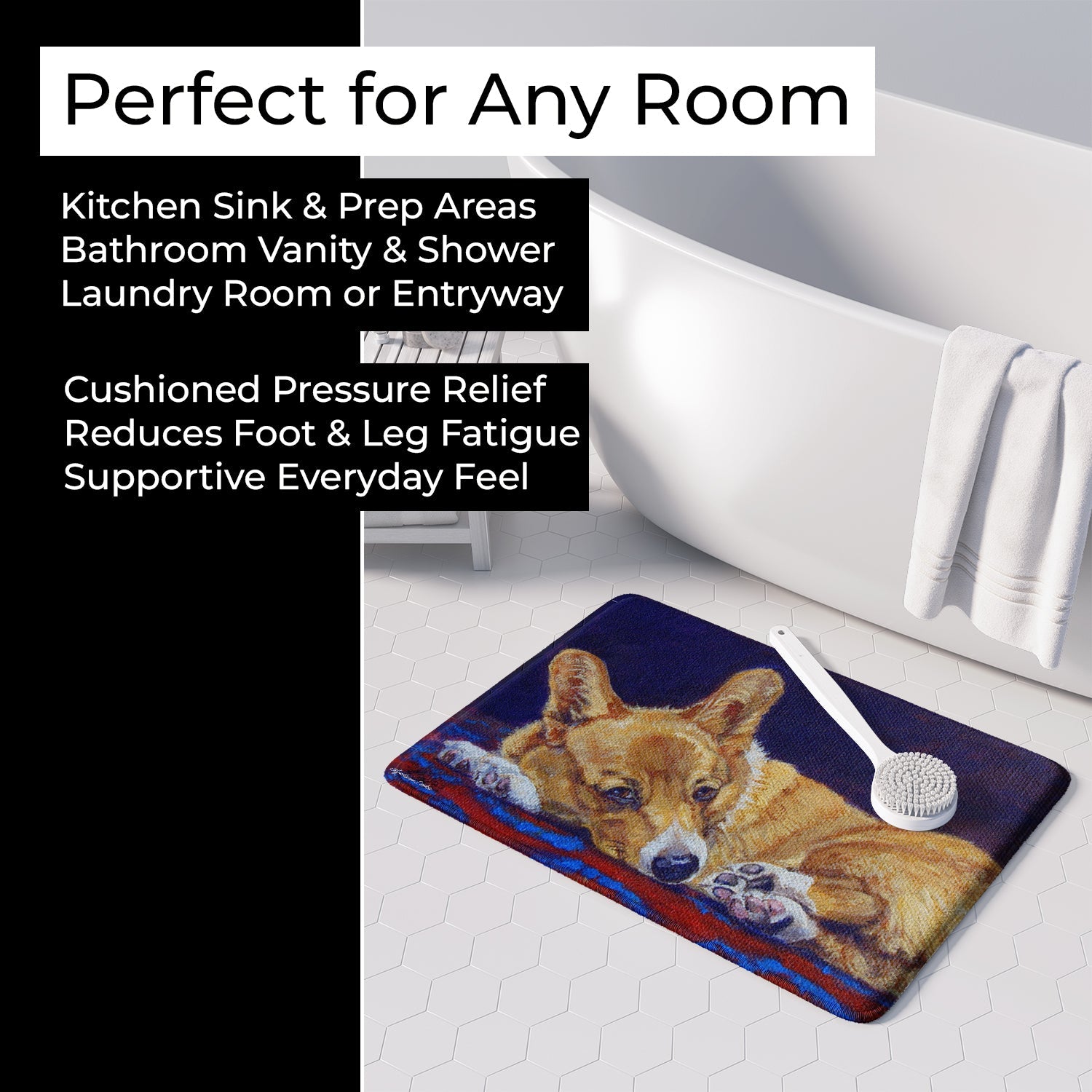 Corgi Birth of Venus Memory Foam Kitchen Mat Machine Washable Anti-Fatigue Cushion Comfort Bath or Kitchen Rug